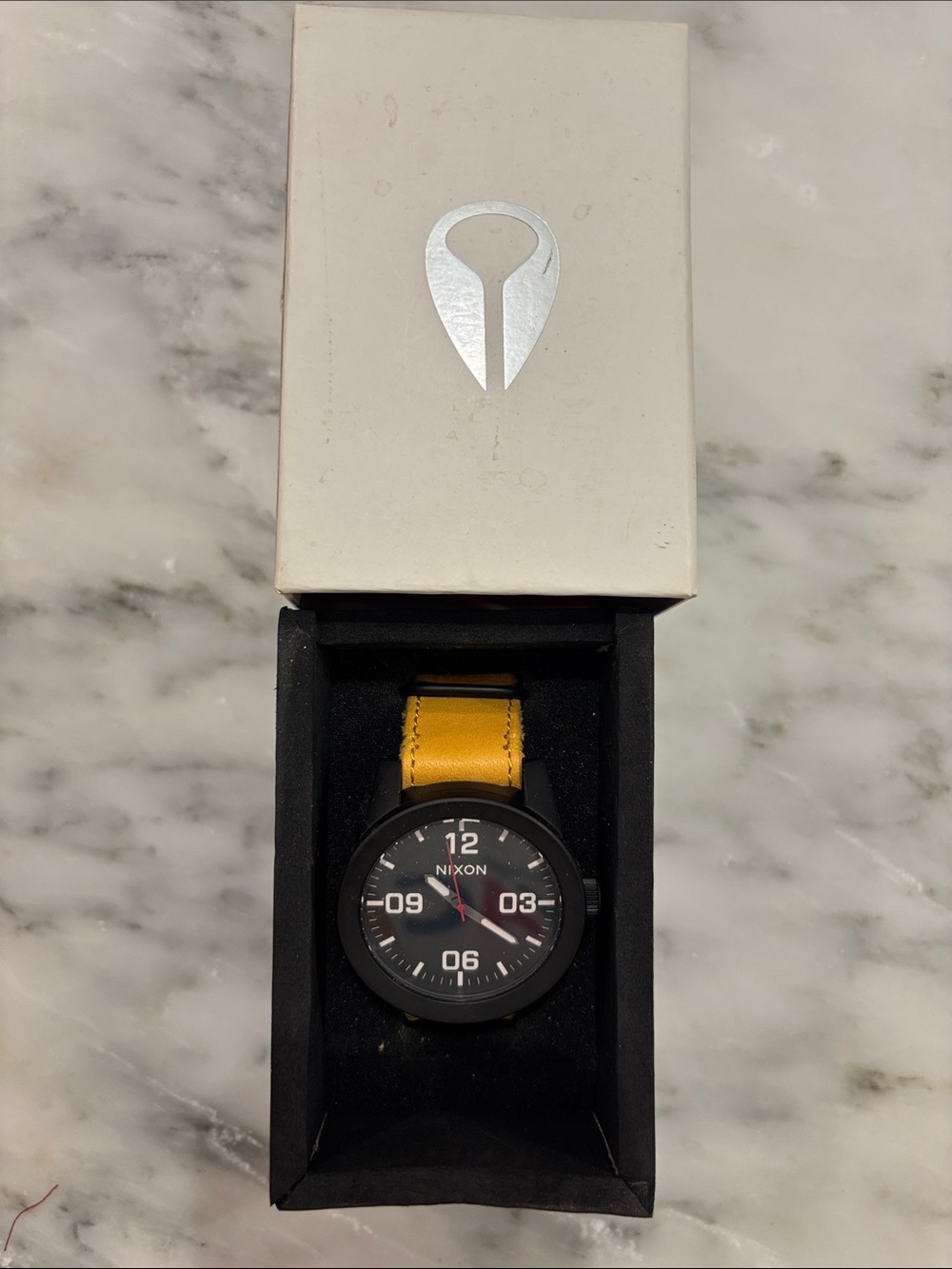 Nixon Black Dial Watch with Yellow Strap and Red Seconds Hand